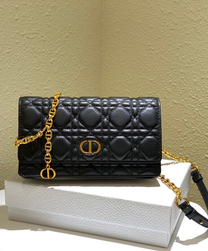 Christian Dior Caro Belt Pouch With Chain Bag Black